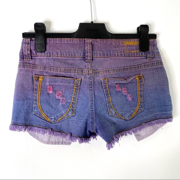 Purple Blue Tie Dye Jean Shorts - Picture 3 of 6